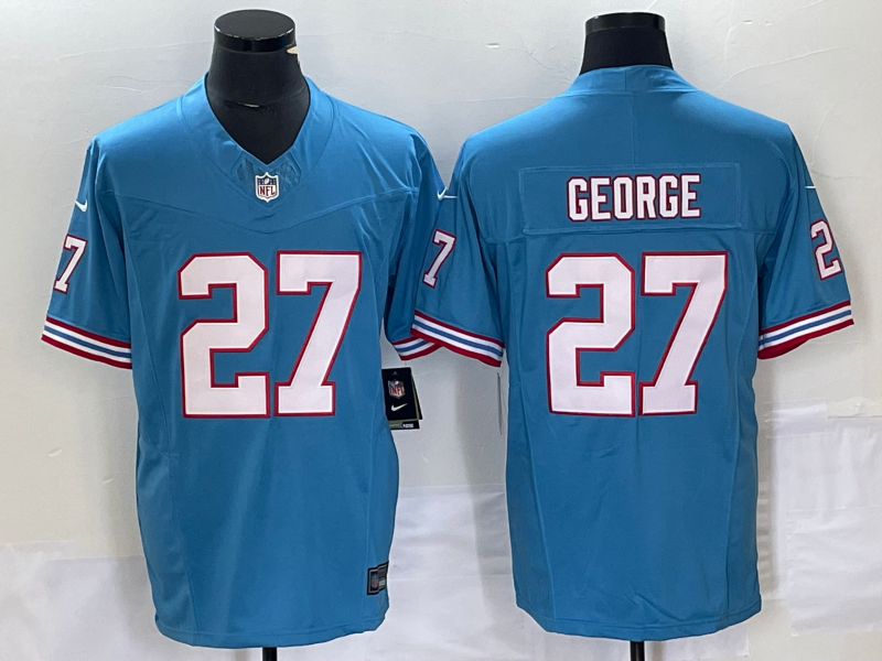 Men’s Tennessee Titans Eddie George #27 Light Blue Oilers Throwback Retired Jersey