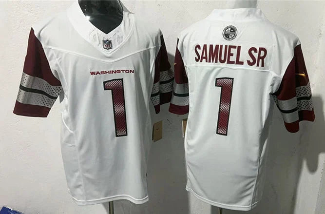 Mens Washington Commanders #1 Deebo Samuel Nike White Away Vapor Limited Jersey