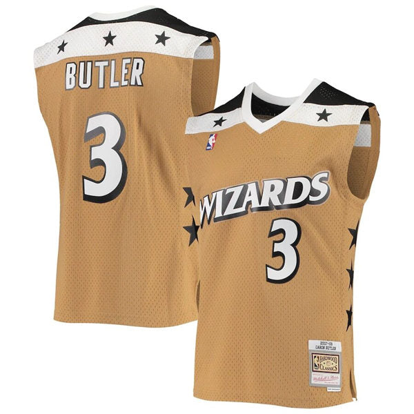 Mens Washington Wizards #3 Caron Butler Mitchell & Ness Gold 2007-08 Hardwood Classics Swingman Jersey